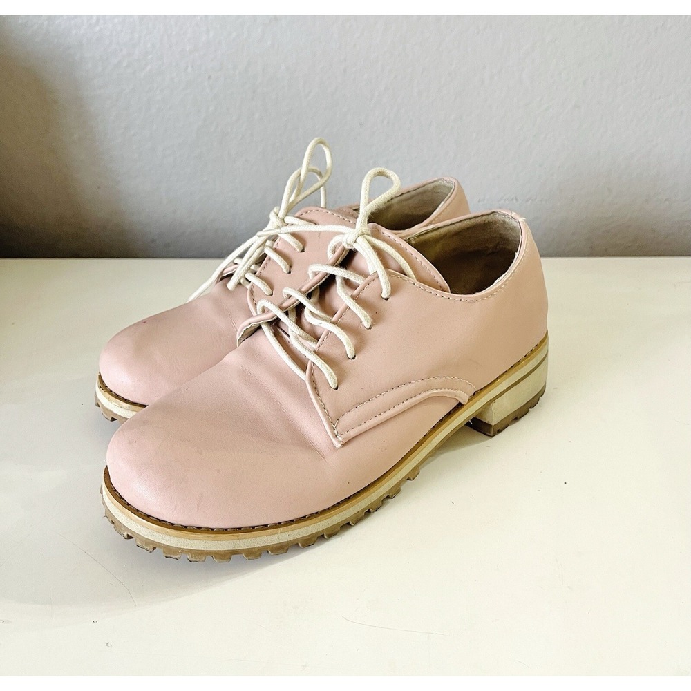 Girls Lace Up Brogues Casual Oxfords Low Heel Round Toe Shoes Size‎ 4.5y
